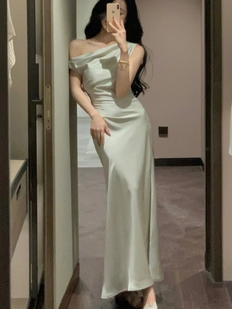 Bodycon Satin Long Dresses for Off Shoulder French Mermaid Wedding Evening Party Dress Prom Robe Vestidos