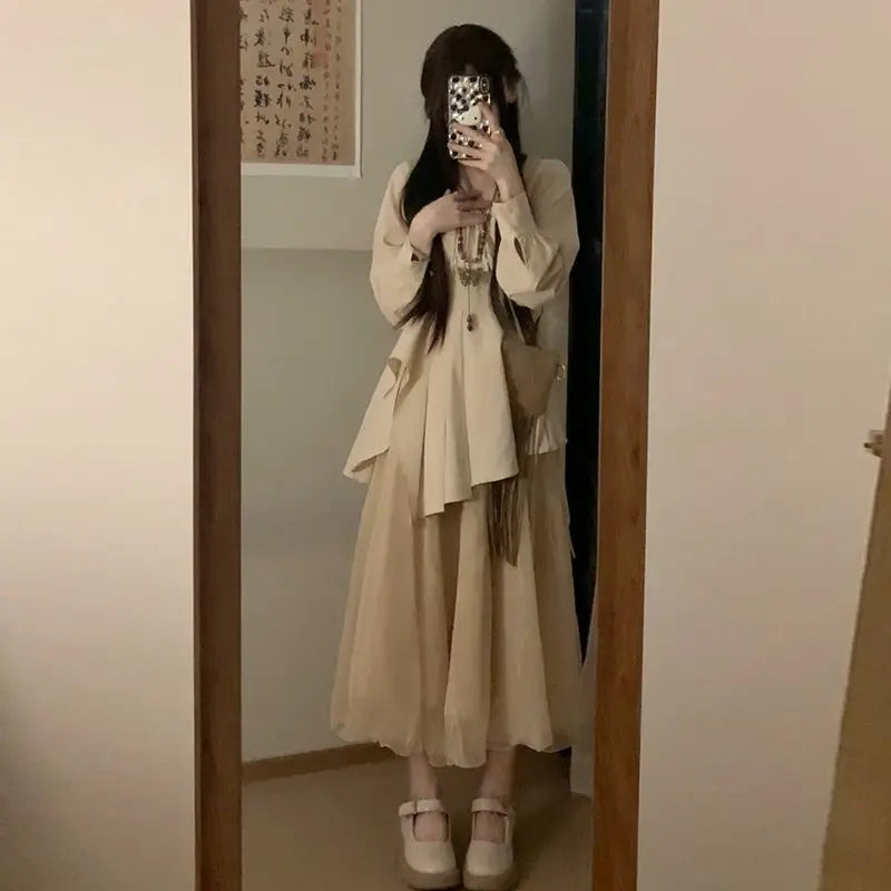 Sweet Hot Girl Maillard Style Suit Autumn/winter Woolen Patchwork Slim Coat Highwaisted Skirt Twopiece Set