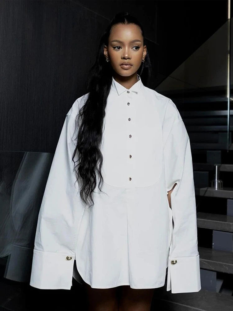 ’s Loose Shirts White Raglan Sleeve Lapel Single Breasted Blouses Spring Office Lady Y2k Street Tops