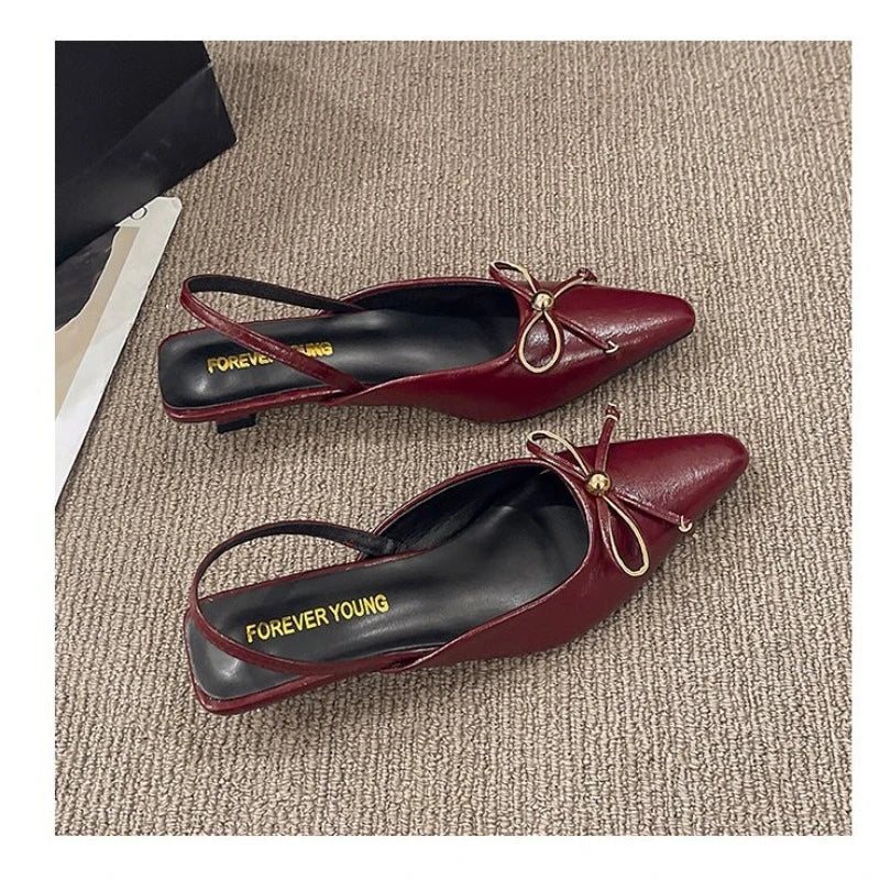 Pointed Toe Heeled Sandals Bow Slippers Slingback Summer Shoes Party Trend New Dress Woman Shoes Zapatos