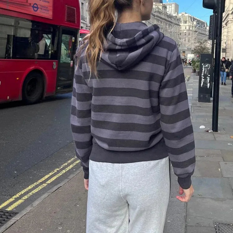 American High Street Striped Hoodie Jackets Spring Autum New Cardigan Coat Y2k Long Sleeve Zipper Tops Mujer