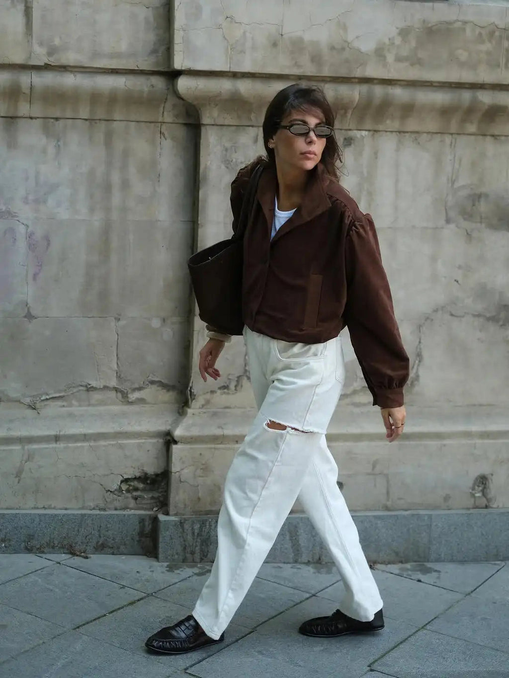 Retro Brown Suede Short Jacket Stand Collar Full Sleeves Single Breasteds Loose Coats Autumn Lady Street Wear