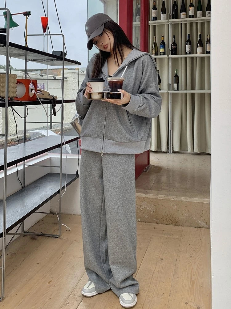Y2k Two-piece Set Tracksuit Stand Collar Long Sleeve Zip-up Sweatshirt Long Pants Korean Autumn New Outfits
