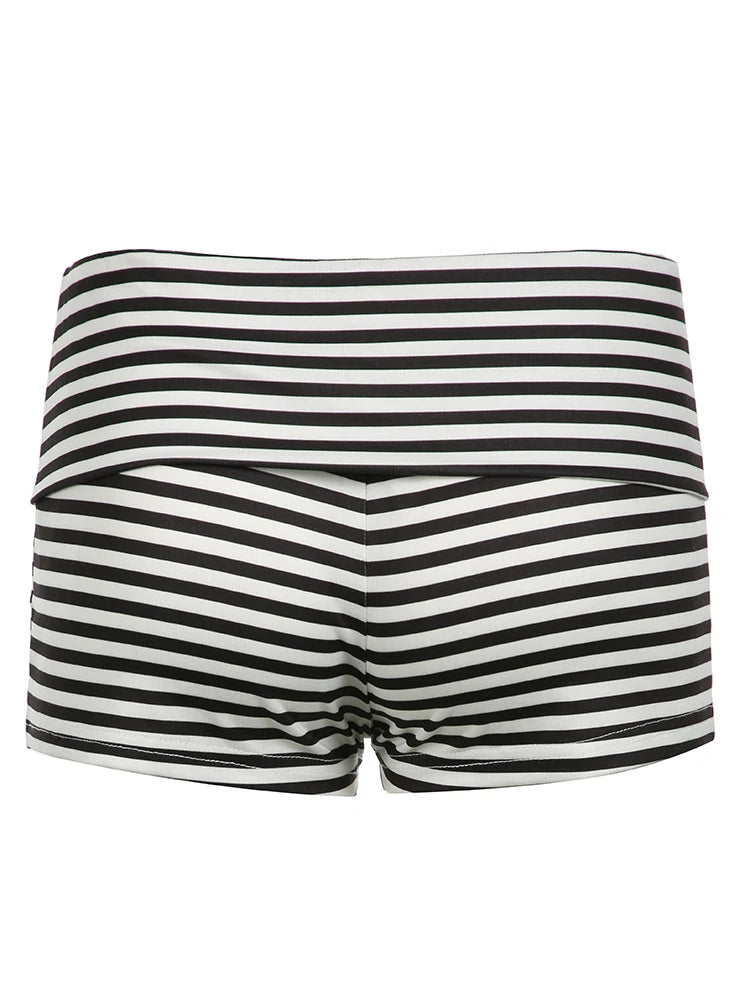 Black White Stripe Slim Shorts for Low Waist Summer Booty Short Pants Simple Vacation Outfits