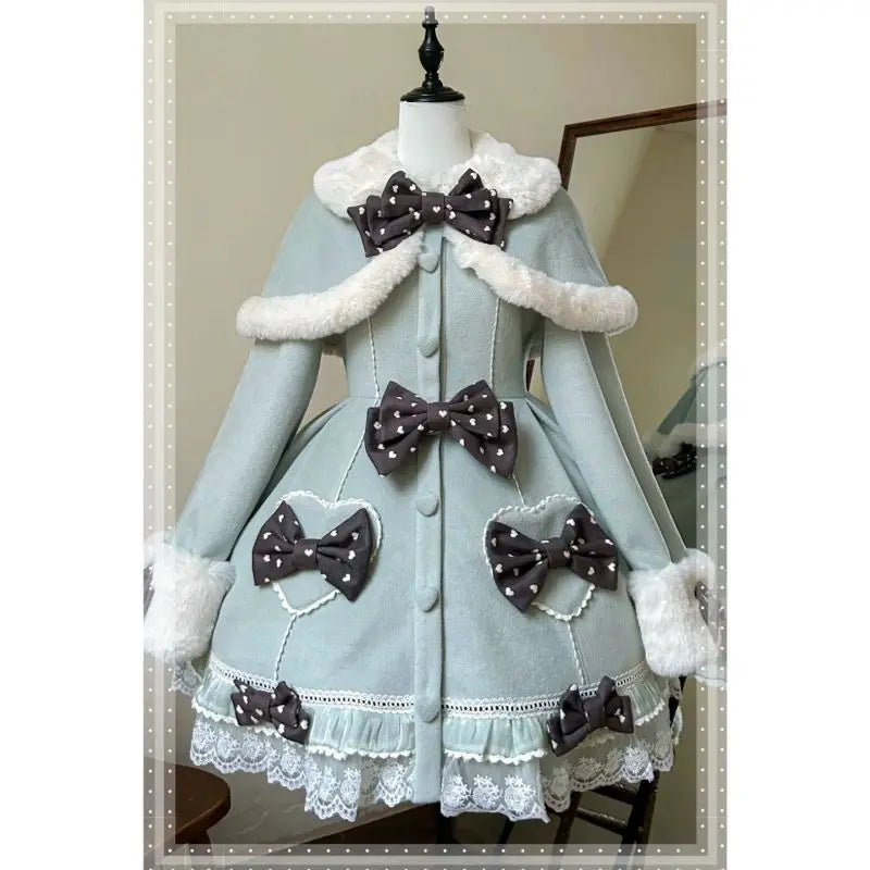 Winter Clothes New Sweet Lolita Dresses Short Cloak Shawl Coat Bow Aline Wool Dress Woolen Two Piece Set Outfits