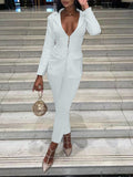 V Neck Pocket Design Blazer Pants Set Bo1156