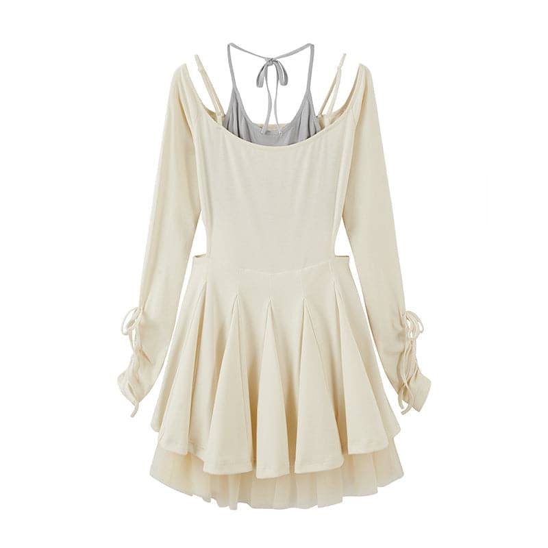 Layered Drawstring Back-open One-piece