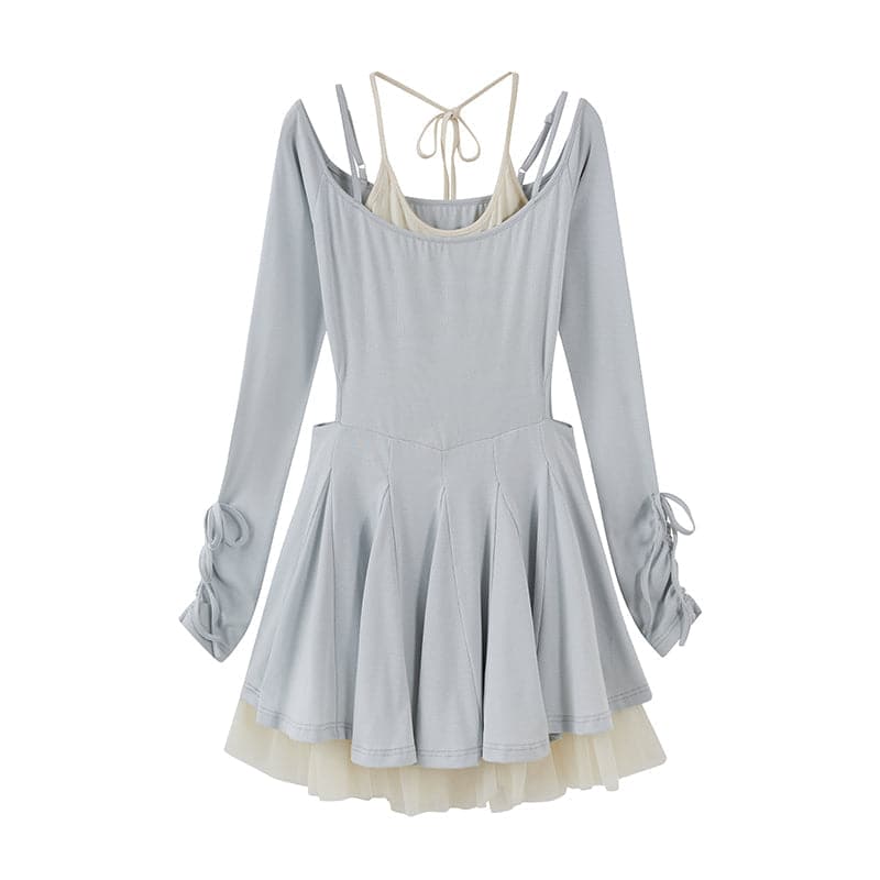 Layered Drawstring Back-open One-piece