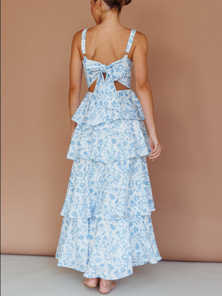 Provence Bloom Tiered Maxi Dress - Blue