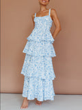 Provence Bloom Tiered Maxi Dress - Blue
