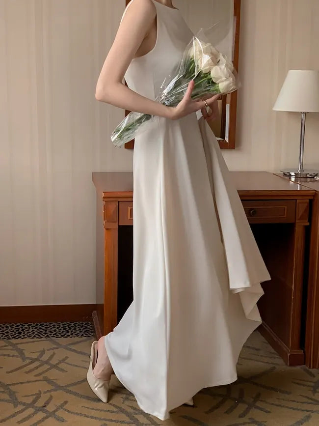 Spaghetti Straps Champagne Wedding Guest Dress Spring Summer Aline Midi Dresses Evening Party Korea Vestido Muje