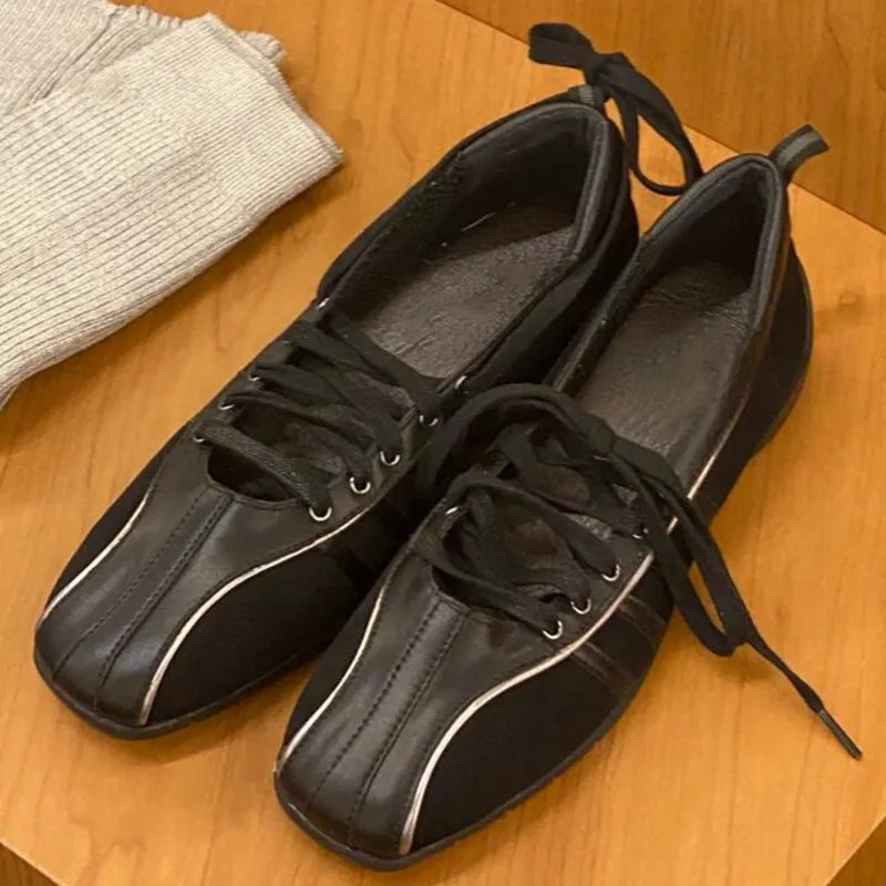 Color Ballet Shoes for Laceup Shallow Sewing Round Toe Low Heel Sneakers Designer Brand Leisure Outdoor Star Style