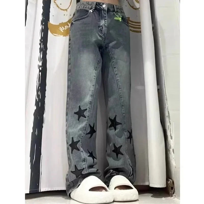 Star Y2k Jeans Acubi Harajuku Baggy Grunge Denim Pants Korean Trousers Aesthetic
