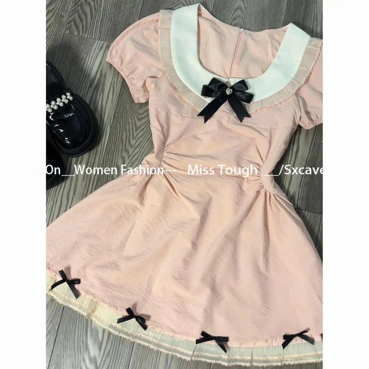 Short Sleeve Kawaii Mini Dress 2000s Y2k Clothing Japanese Sweet Pink Dress Evening Party