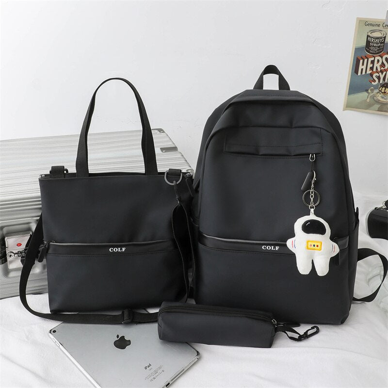 3 Pcs Set Harajuku Laptop Backpack Coating School Bags for Teenage Girl Kawaii College Student Kids Book Bag Rucksack