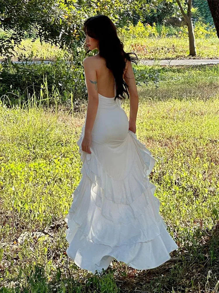 Mesh Bodycon Dress See Through Lace Slim Bandage Long Dresses Femme Beach Holiday Backless Dress Woman