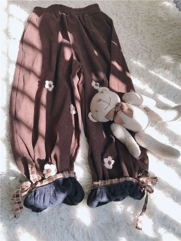 Mori System Corduroy Drawstring Trousers Loose Bud Wide Leg Trousers Anklelength Pants