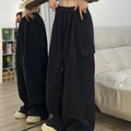 Baggy Cargo Pants Y2k Sweatpants Drawstring High Waist Pocket Patchwork Wide Leg Pants Oversize Trousers