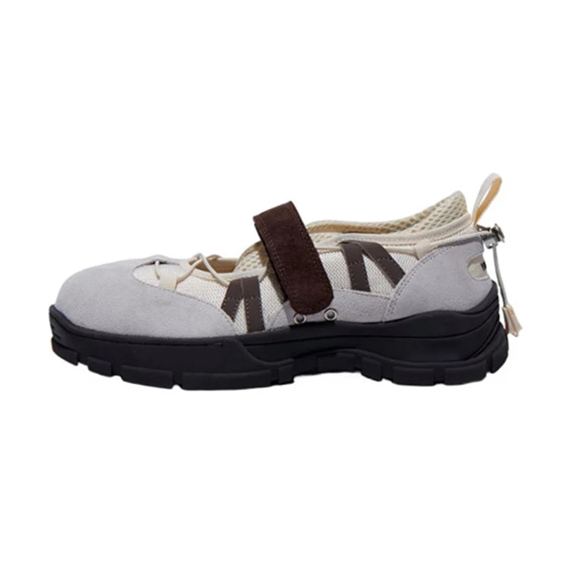 Retro Hook&loop Thick Bottom Sneakers Round Toe Sport Shoes Elastic Band Design Nonslip Tenis Femininos Shoes