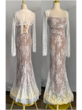 Bodycon Lace Long Dresses for Wedding Party Dress Spaghetti Strap With Smock French Evening Maxi Vestidos New