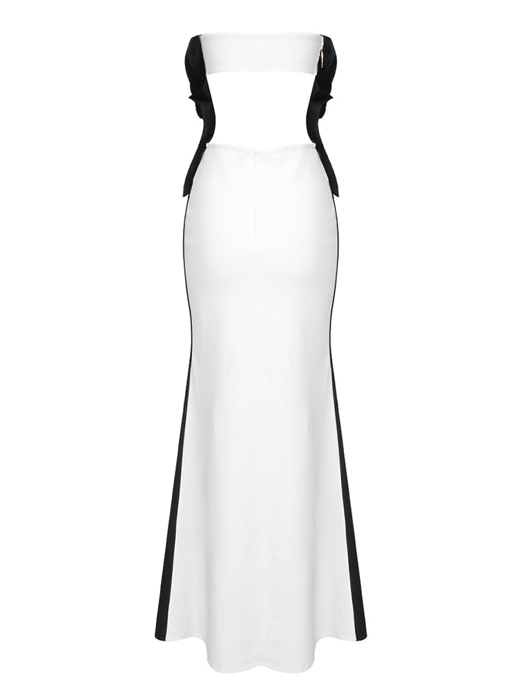 Bodycon Dress Black White Strapless Skiny Long Dress