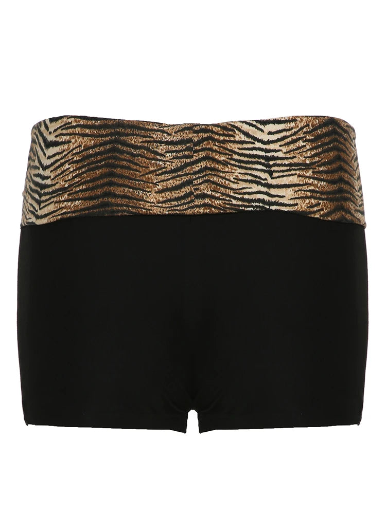 Contrast Animal Stripe Waist Slim Black Shorts for Summer Skinny Hot Short Pants Rave Baddie Outfits