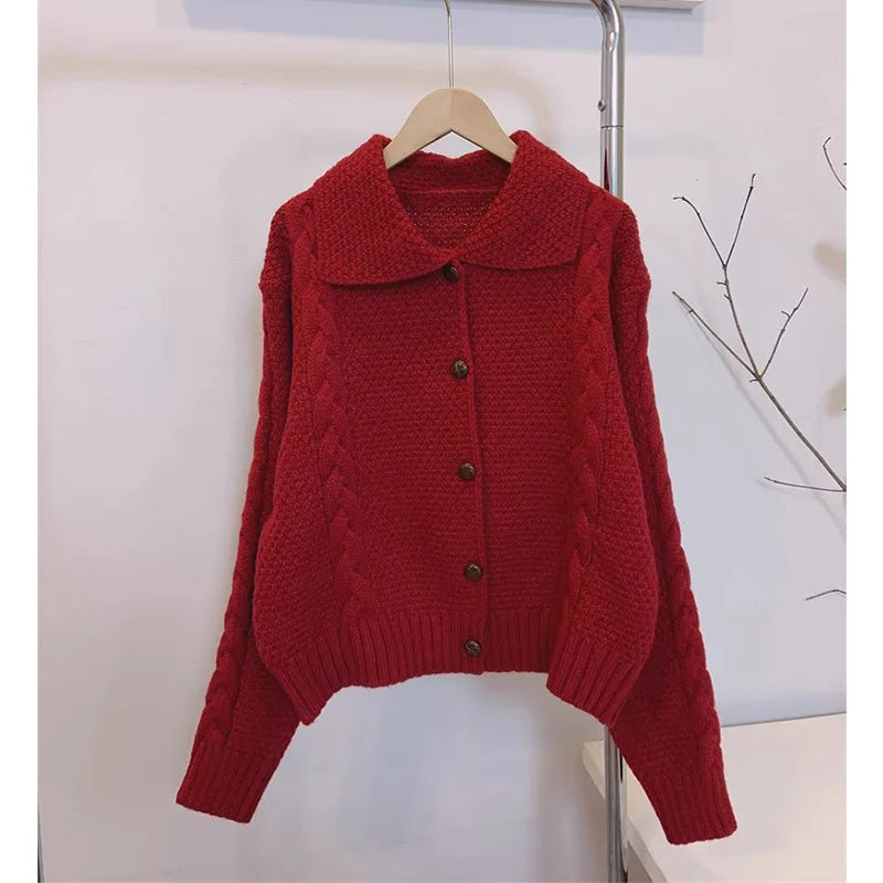 Japanese Lazy Lapel Cardigan Female Sueter Mujer New Age Reduction Sweet Sweater Coat Soft Waxy Knit Cardigan