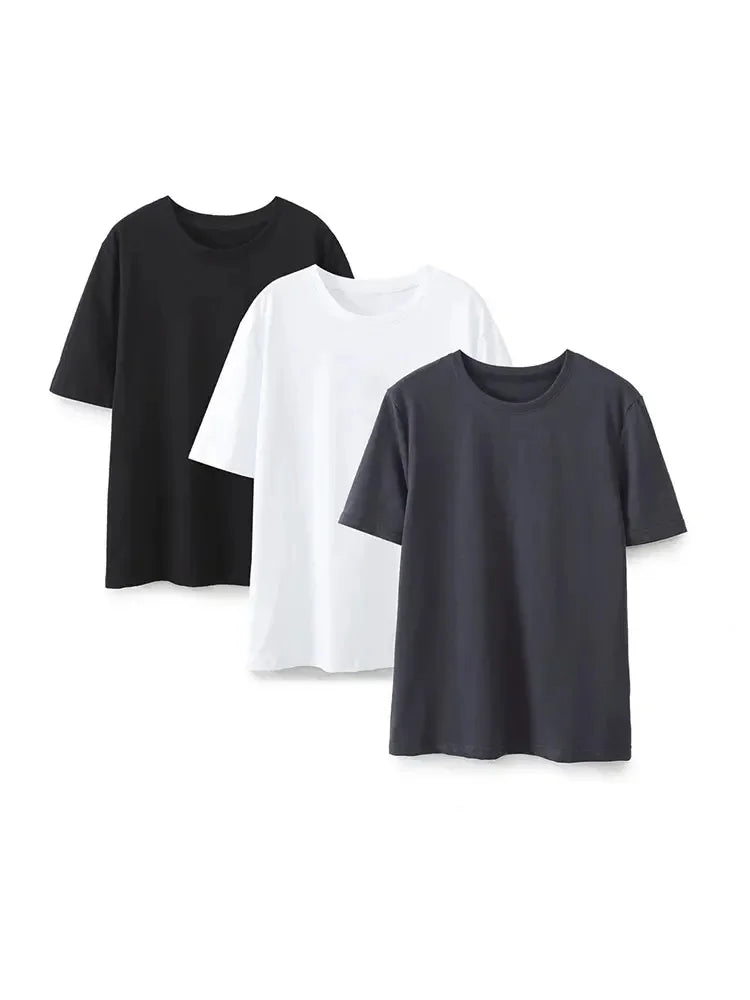Summer Basic Round Neck Cotton Tshirt Set Short Sleeves Top Female Loose Laceup Straight Leg Pants