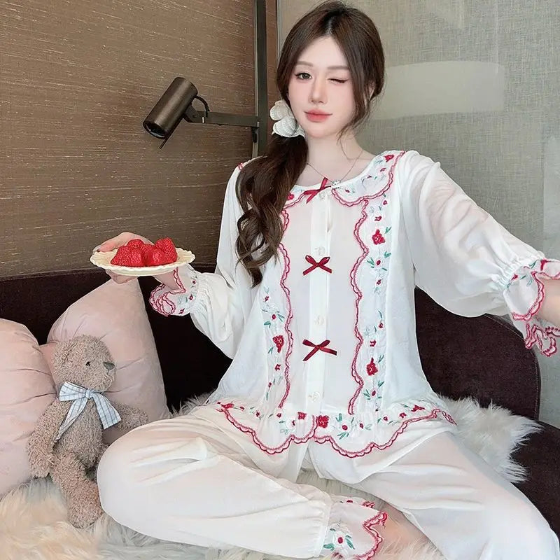 Golden Velvet Pajamas Spring Autumn Long Sleeve Cardigan Long Pants New Chinese Home Two Piece Set