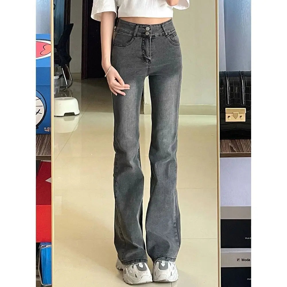 American Y2k Low Rise Jeans Laceup Design Splashed Ink Distressed Thin Versatile Popular Ripped Flared Pants