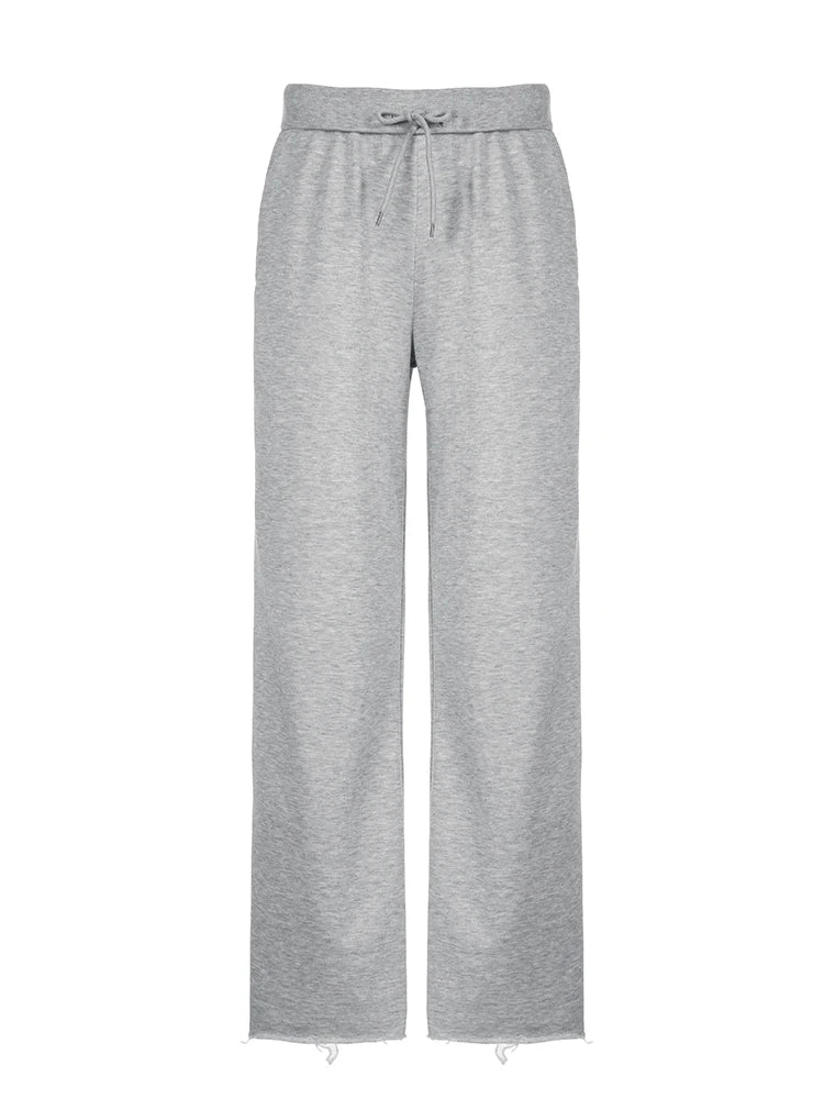 Pockets Drawstring High Waist Loose Sweatpants for Gray Basic Simple Straight Leg Pants Jogging Trousers