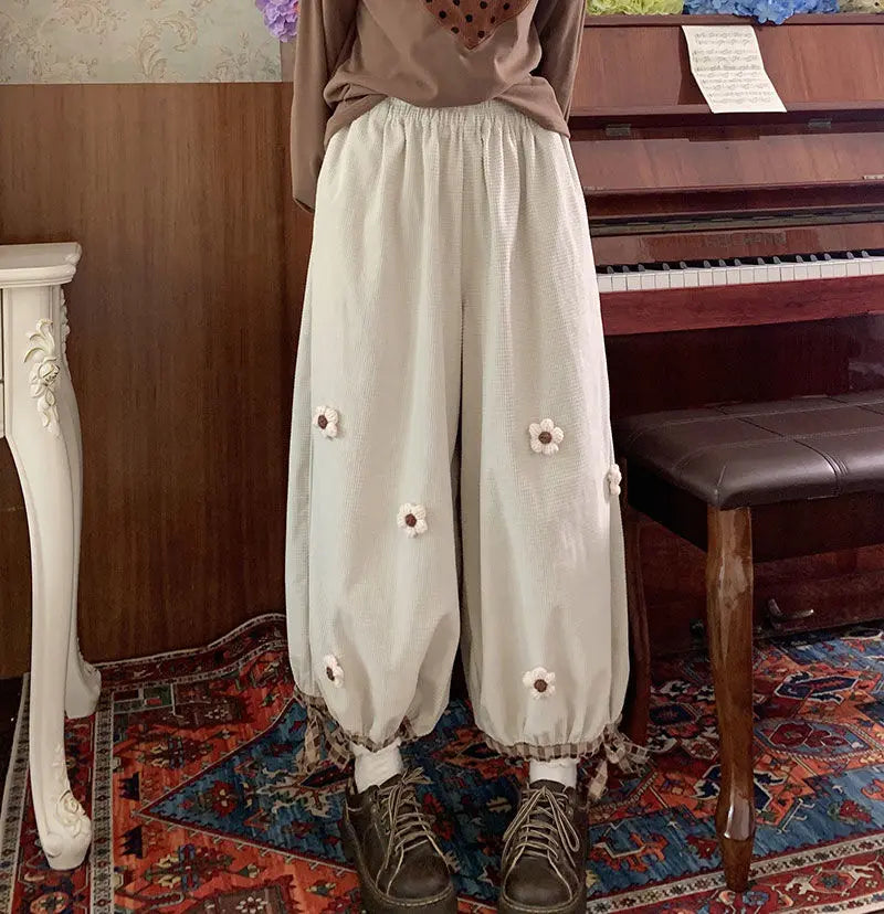 Mori System Corduroy Drawstring Trousers Loose Bud Wide Leg Trousers Anklelength Pants