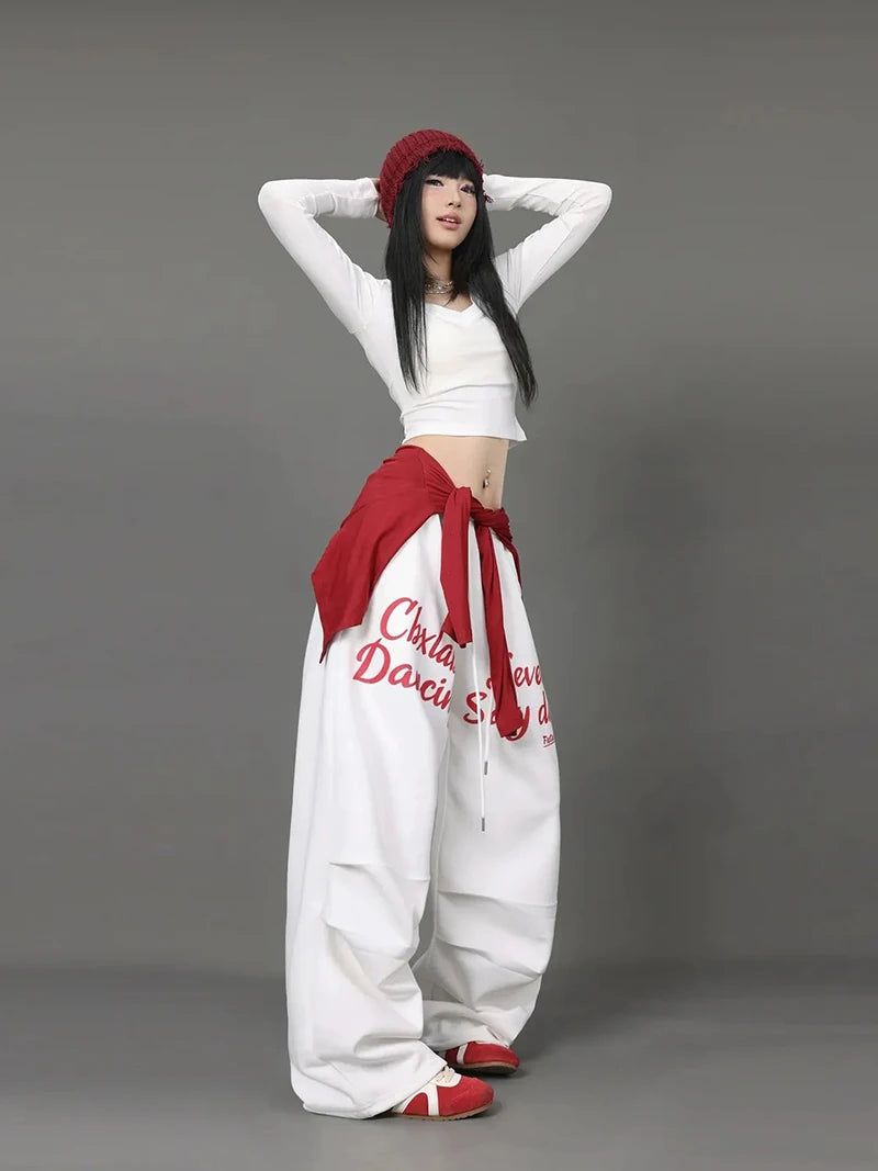 Letter Print Sweatpants American Loose Trousers Y2k Hip Hop Drawstring Wide Leg Pants