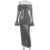 Strapless Sparkle Maxi Dress for Off-shoulder Backless Long Flare Sleeve Bodycon Club Party Dress