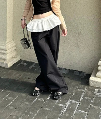 Cloud Patchwork Design Pants Loose Y2k Clothing Draping Straight String Pants Korean Pantalones De Mujer