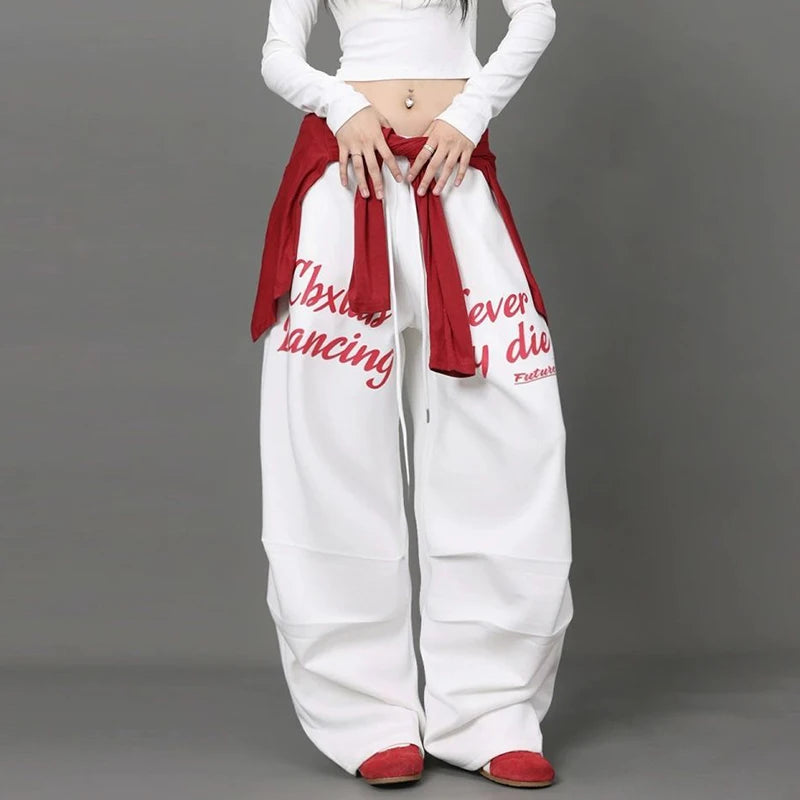 Letter Print Sweatpants American Loose Trousers Y2k Hip Hop Drawstring Wide Leg Pants
