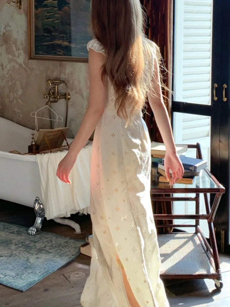 French Retro Midi Dress Summer Even Party Clothing Vneck Y2k Korean Sleeveless Dresses