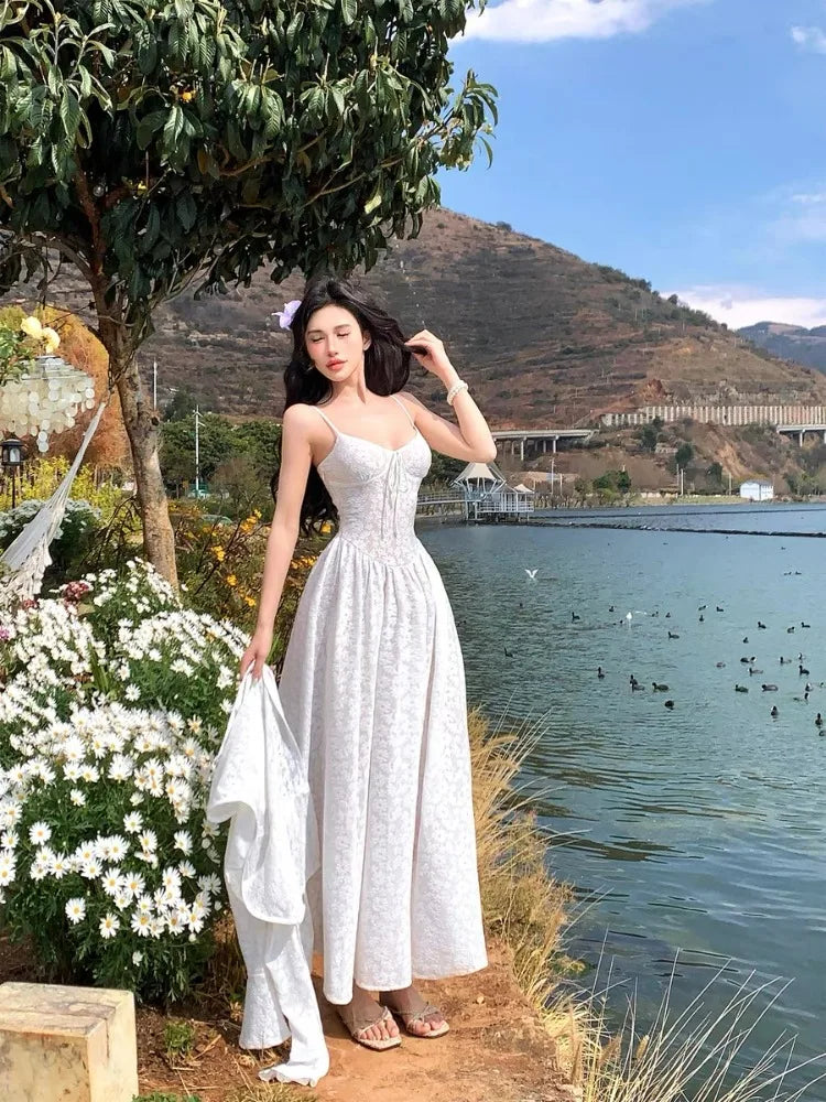 Twopiece Dress Set White Lace Corset Maxi Dress With Long Sleeve Cover Up Fairycore Look