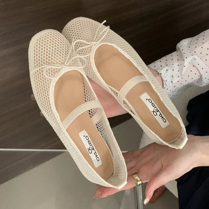 Simple Mesh Breathable Soft Bottom Mary Jane Shoes Design Bowknot Shallow Mouth Flat Shoes Party Ballet Dance Shoe