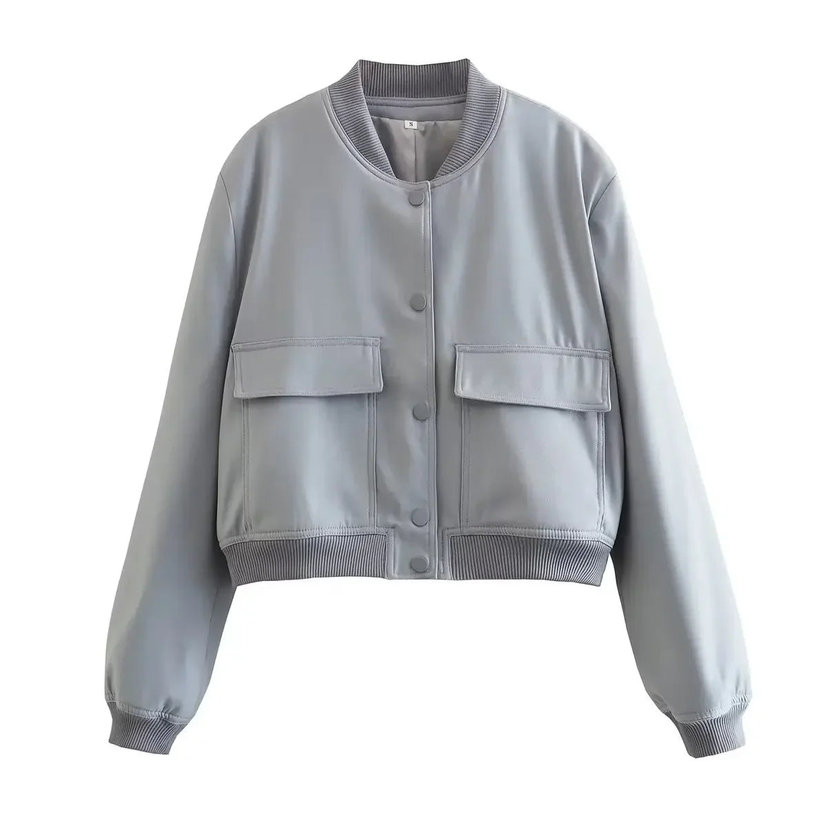 Basic Stand Collar Jacket Long Sleeve Cardigan Button Up Cropped Coat Baseball Outerwear Autumn Winter Clothes
