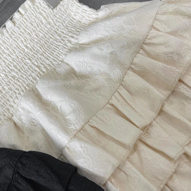 Y2k Ruffles Mini Skirts Sweet Kawaii High Waist Lace a Line Skirt Summer Korean Black Ball Gown Skirts