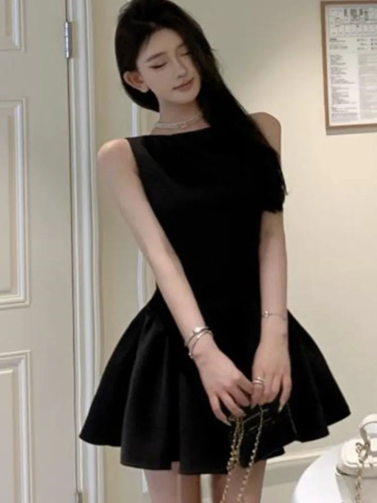 Korean Romantic Pearl Chain Backless Lace Up Princess Mini Dresses Sweet a Line Dress Birthday Evening Party Clothes