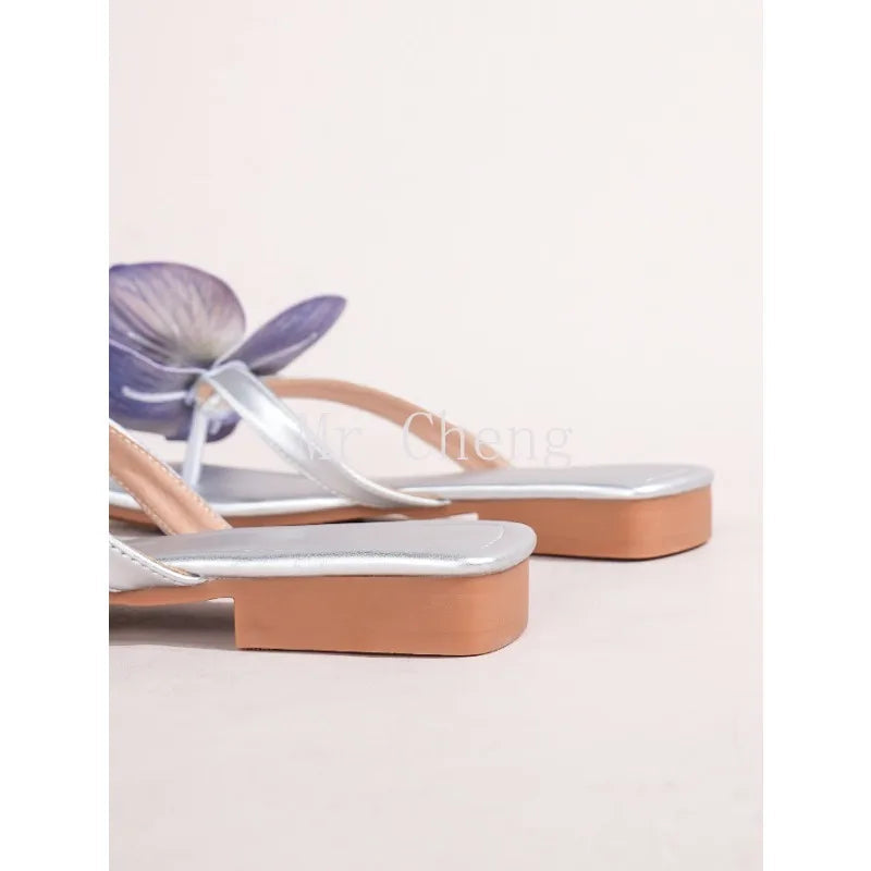 Brand Shoes Female Summer New Flowers Design Slippers Fashionable Outer Wear High Heel Slides