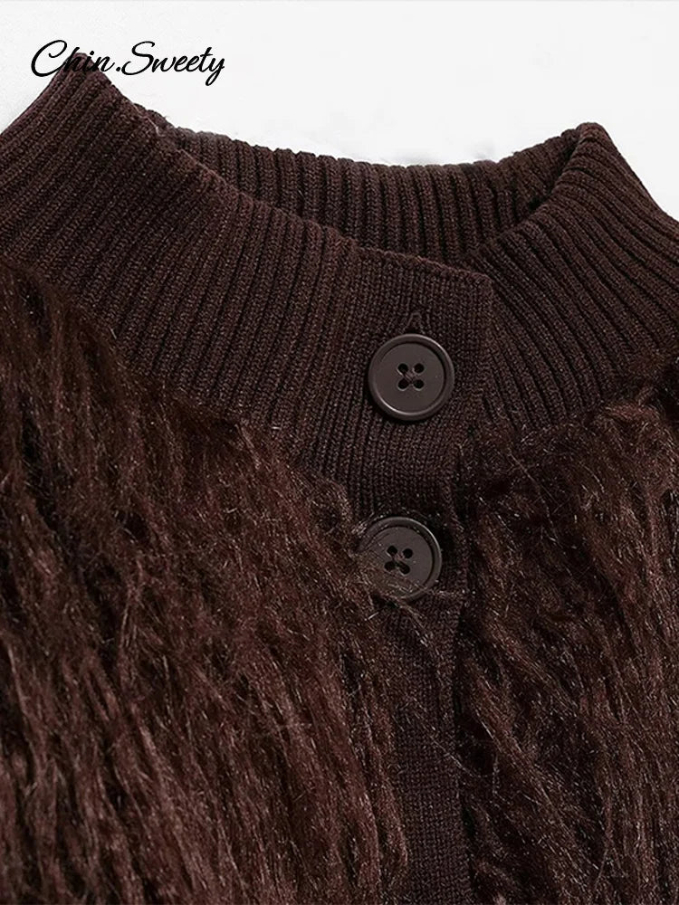 Burgundy Fur Coats Warm Thick O-neck Long Sleeve Loose Jackets Female Autumn Winter Party Outwear