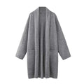 Gray Loose Open Stitch Sweater Cardigan Spring Pockets Long Sleeve Oversized Knit Sweaters Coat New Top