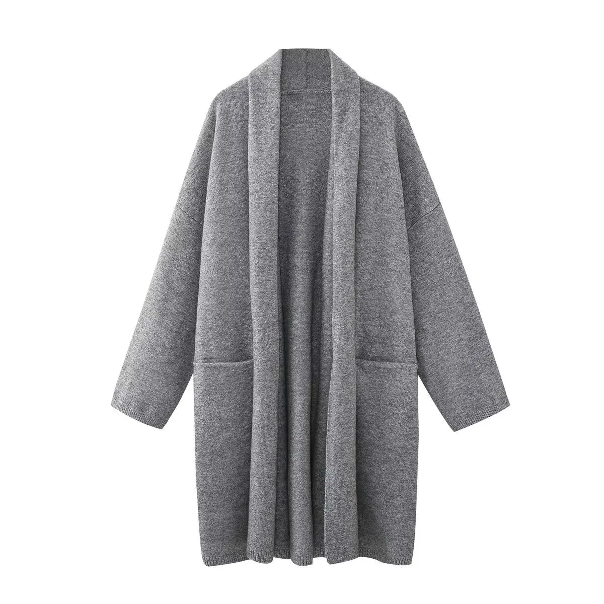 Gray Loose Open Stitch Sweater Cardigan Spring Pockets Long Sleeve Oversized Knit Sweaters Coat New Top