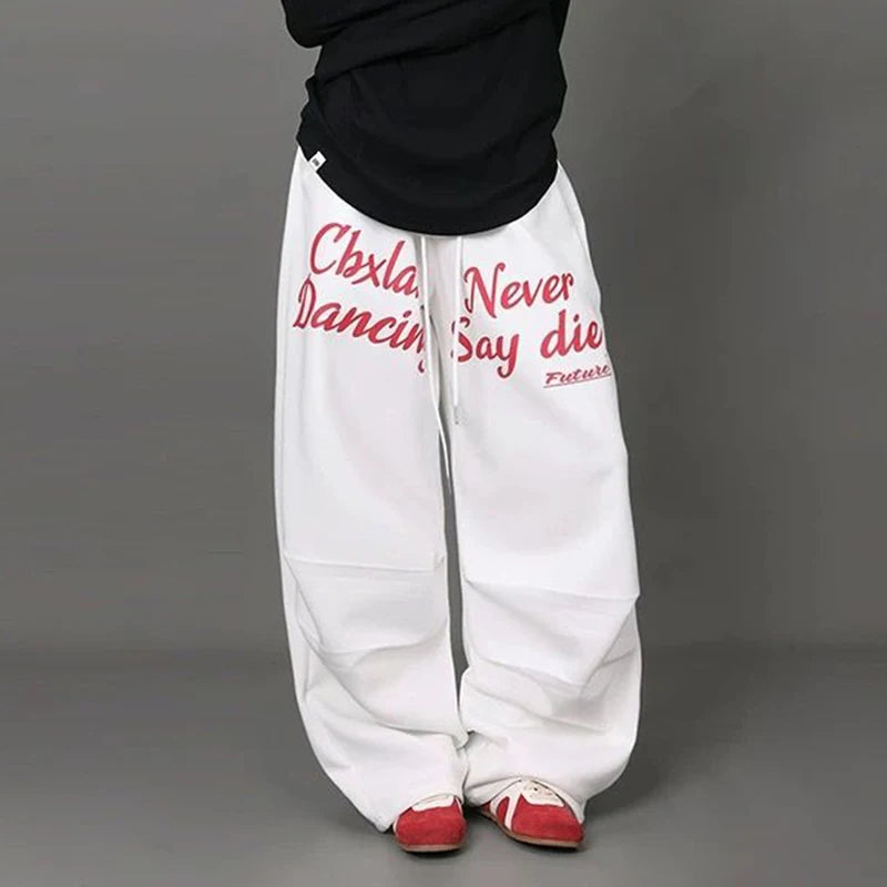 Letter Print Sweatpants American Loose Trousers Y2k Hip Hop Drawstring Wide Leg Pants