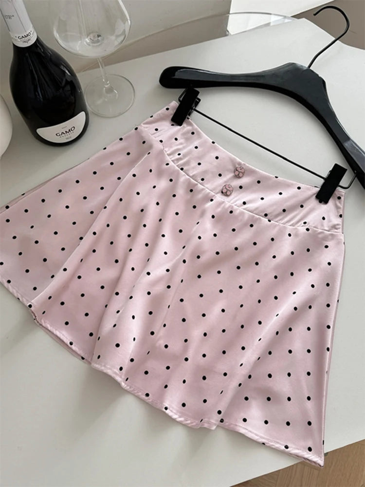 Summer Vacation Korean Rave Gyaru Coquette Birthday 2000s Polka Dot Night Club Outfits 2 Piece Set Camisole + Mini Skirt