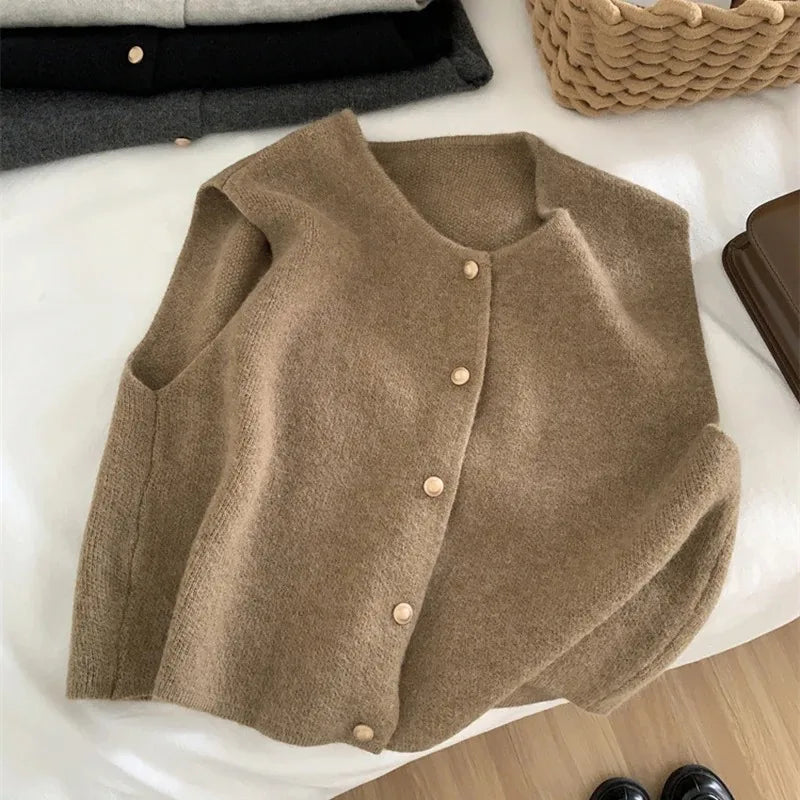 Autumn New Cardigan Korean Knitted Sleeveless Female Sweater Tanks New Slim Tops