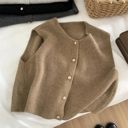 Autumn New Cardigan Korean Knitted Sleeveless Female Sweater Tanks New Slim Tops
